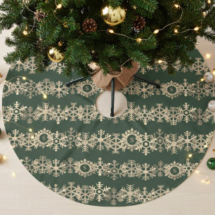 Jupon De Sapin En Polyester Brossé Motif de flocon de neige doré Jupe d'arbre de Noël