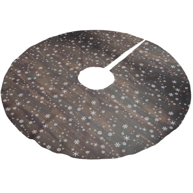 Jupon De Sapin En Polyester Brossé Motif de flocon de neige en bois rustique (Angle)