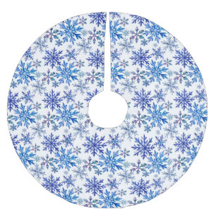 Jupon De Sapin En Polyester Brossé Motif de flocons de neige à l'aquarelle