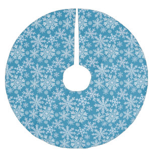 Jupon De Sapin En Polyester Brossé Motif de flocons de neige à l'aquarelle