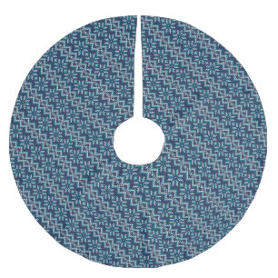 Jupon De Sapin En Polyester Brossé Motif de flocons de neige bleu et blanc Faux Knit