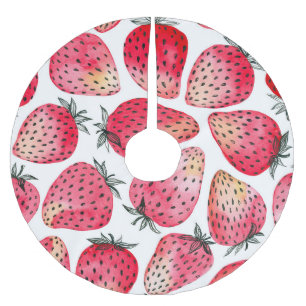 Jupon De Sapin En Polyester Brossé Motif de fraises d'aquarelle.