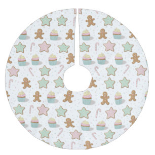 Jupon De Sapin En Polyester Brossé Motif de friandises de boulangerie de Noël
