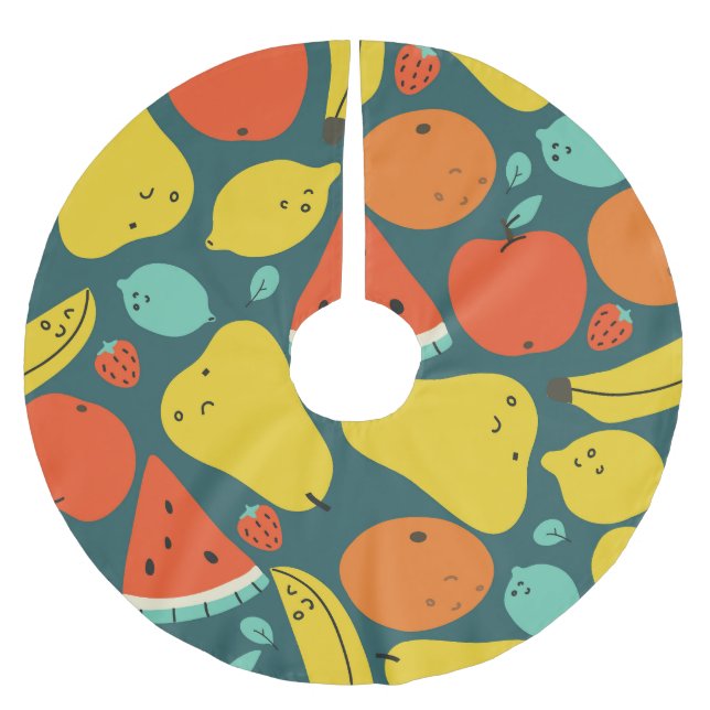 Jupon De Sapin En Polyester Brossé Motif de fruits tropicaux tiré à la main (Devant)