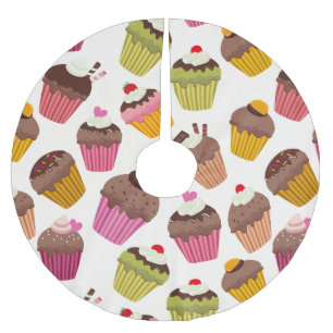 Jupon De Sapin En Polyester Brossé Motif de gâteau, Motif de muffin, Chocolat, Coeurs