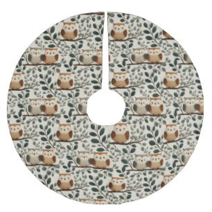 Jupon De Sapin En Polyester Brossé Motif de hibou et de feuille de forêt