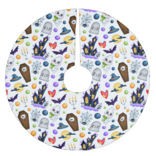 Jupon De Sapin En Polyester Brossé Motif de l'Halloween de la Maison Cute