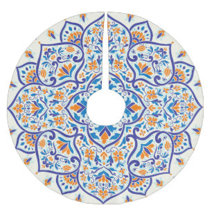 Jupon De Sapin En Polyester Brossé Motif de luxe Orange Blue Ornament