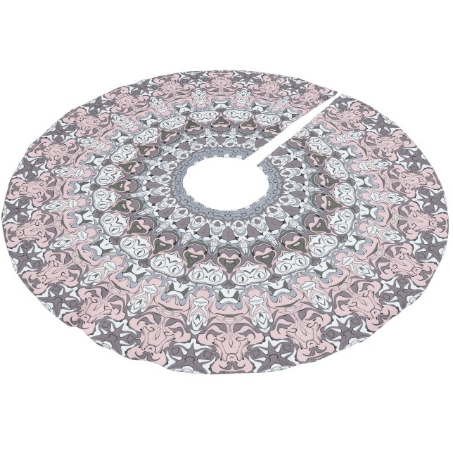 Jupon De Sapin En Polyester Brossé Motif de mandala rose et blanc (Angle)