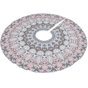 Jupon De Sapin En Polyester Brossé Motif de mandala rose gris et blanc
