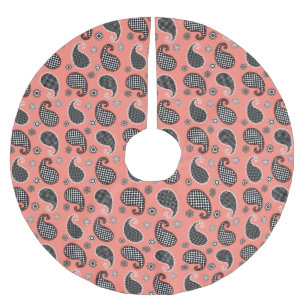Jupon De Sapin En Polyester Brossé Motif de marais, rose corail, noir et blanc