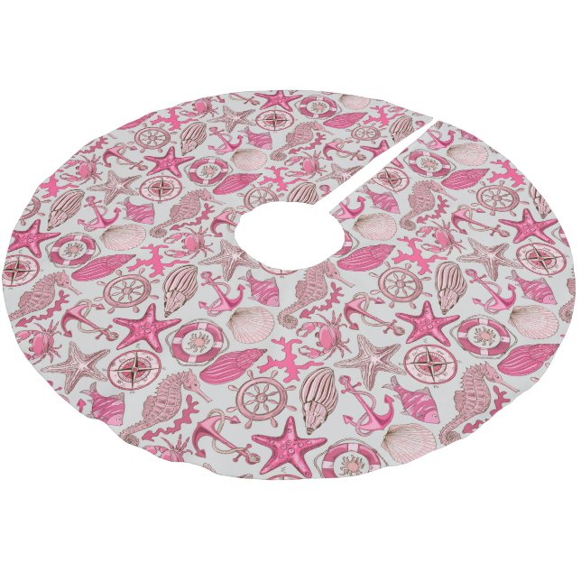 Jupon De Sapin En Polyester Brossé Motif de mer rose (Angle)