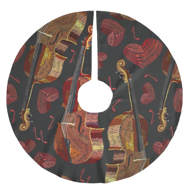 Jupon De Sapin En Polyester Brossé Motif de musique violon Red Heart (Devant)