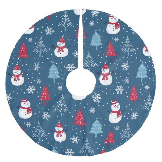 Jupon De Sapin En Polyester Brossé Motif de neige (Devant)