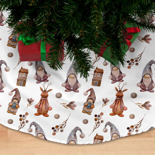 Jupon De Sapin En Polyester Brossé Motif de Noël aux lutins et rennes à l'aquarelle
