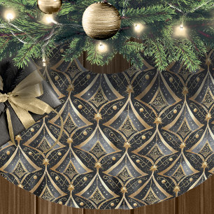 Jupon De Sapin En Polyester Brossé Motif de Noël Black Gold #15 ID1009