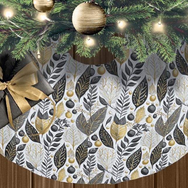 Jupon De Sapin En Polyester Brossé Motif de Noël Black Gold #21 ID1009 (Créateur téléchargé)