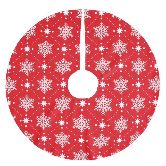 Jupon De Sapin En Polyester Brossé Motif de Noël classique Red et White Snowflakes (Devant)