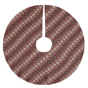 Jupon De Sapin En Polyester Brossé Motif de Noël Cosy Rouge, Vert et Crème Festif