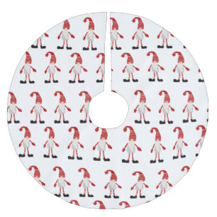Jupon De Sapin En Polyester Brossé Motif de Noël de gnome rouge blanc gris dessin ani