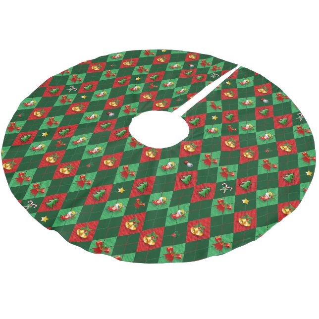 Jupon De Sapin En Polyester Brossé Motif de Noël diamant Argyle (Angle)