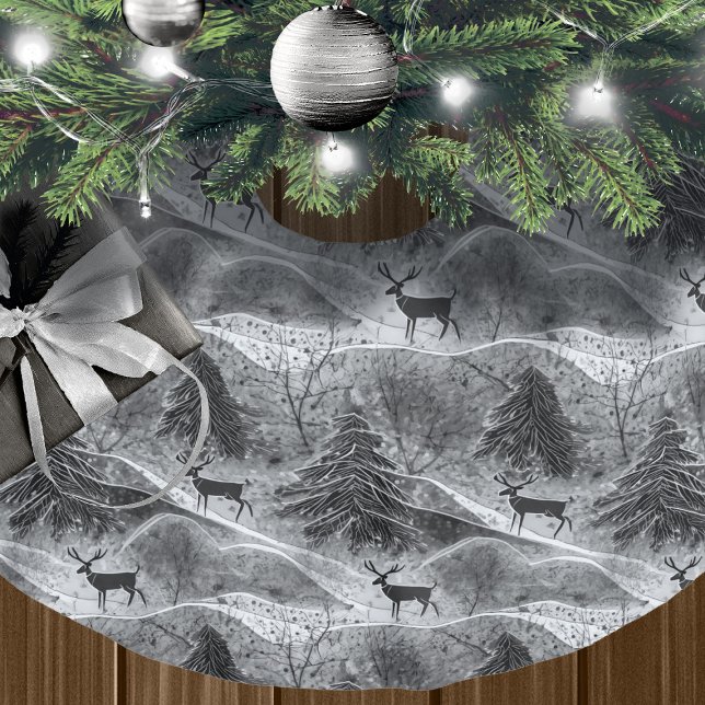 Jupon De Sapin En Polyester Brossé Motif de Noël en argent noir #13 ID1009 (Créateur téléchargé)