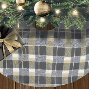 Jupon De Sapin En Polyester Brossé Motif de Noël en or noir n° 7 ID1009