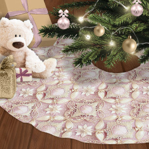 Jupon De Sapin En Polyester Brossé Motif de Noël en or rose #3 ID1009