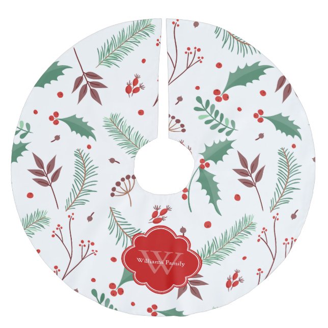 Jupon De Sapin En Polyester Brossé Motif de Noël festif Monogrammé (Devant)