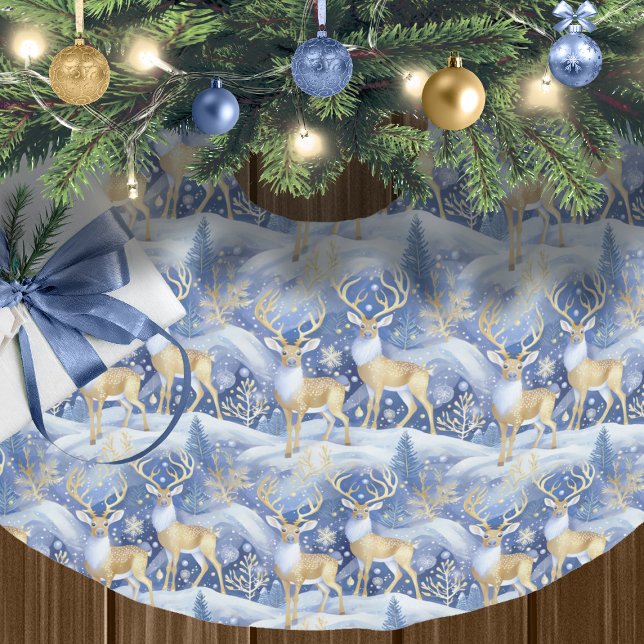 Jupon De Sapin En Polyester Brossé Motif de Noël Gold bleu#14 ID1009 (Créateur téléchargé)