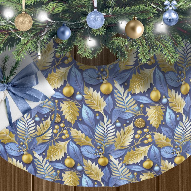 Jupon De Sapin En Polyester Brossé Motif de Noël Gold bleu#22 ID1009 (Créateur téléchargé)