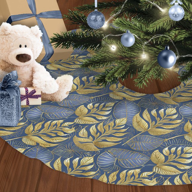 Jupon De Sapin En Polyester Brossé Motif de Noël Gold bleu#29 ID1009 (Créateur téléchargé)