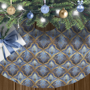 Jupon De Sapin En Polyester Brossé Motif de Noël Gold bleu#31 ID1009