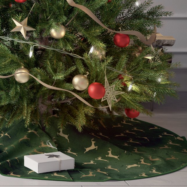 Jupon De Sapin En Polyester Brossé Motif de Noël Green Gold (Créateur téléchargé)