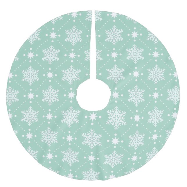 Jupon De Sapin En Polyester Brossé Motif de Noël Mint Green White (Devant)