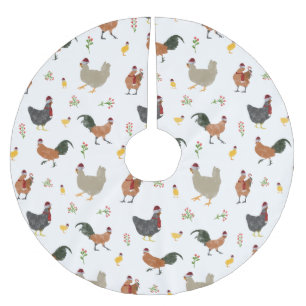 Jupon De Sapin En Polyester Brossé Motif de Noël Poulets et poulets