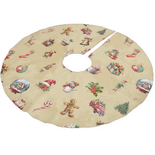 Jupon De Sapin En Polyester Brossé Motif de Noël Retro Vintage