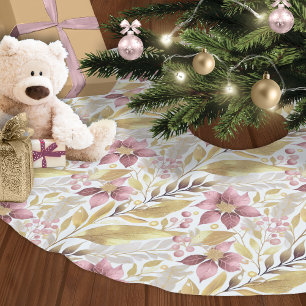 Jupon De Sapin En Polyester Brossé Motif de Noël rose or#21 ID1009