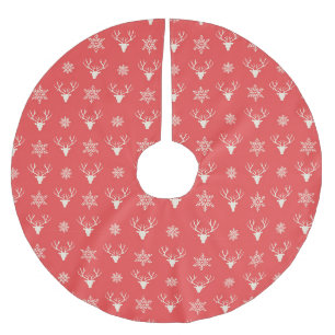 Jupon De Sapin En Polyester Brossé Motif de Noël rouge