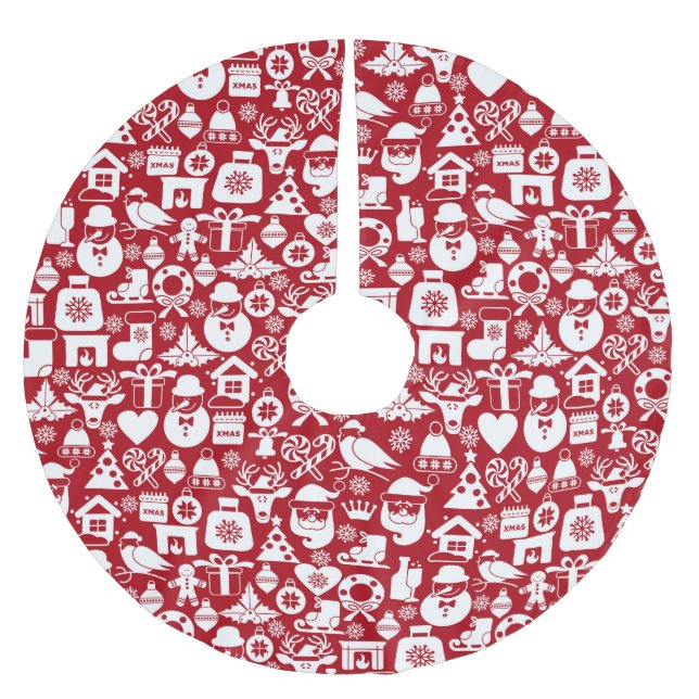 Jupon De Sapin En Polyester Brossé Motif de Noël rouge (Devant)