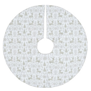 Jupon De Sapin En Polyester Brossé Motif de Noël rustique moderne argent/blanc
