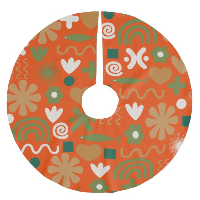 Jupon De Sapin En Polyester Brossé Motif de Noël scandinave du milieu du siècle (Devant)