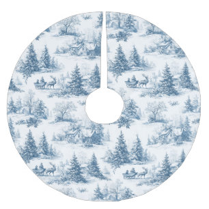 Jupon De Sapin En Polyester Brossé Motif de Noël Toile Bleue