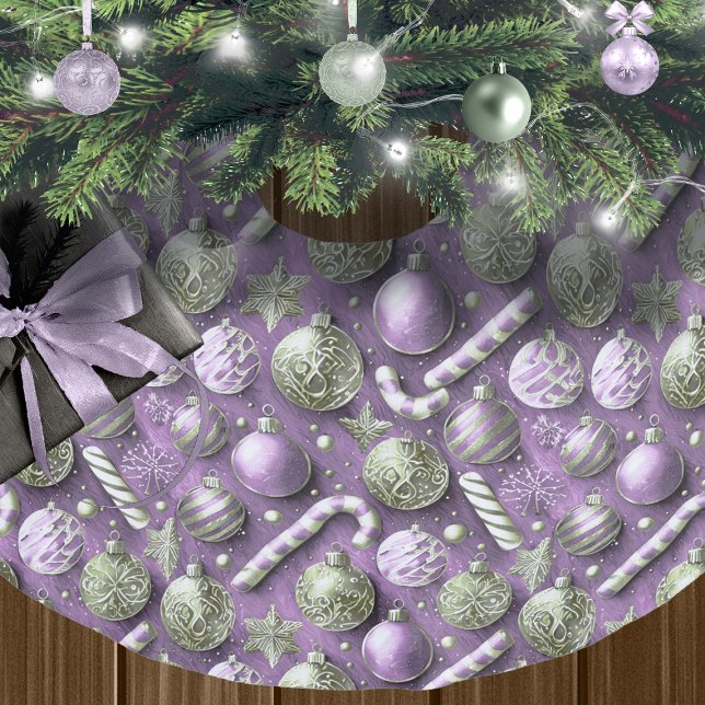 Jupon De Sapin En Polyester Brossé Motif de Noël vert violet #12 ID1009 (Créateur téléchargé)