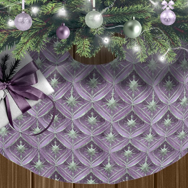 Jupon De Sapin En Polyester Brossé Motif de Noël vert violet #16 ID1009 (Créateur téléchargé)