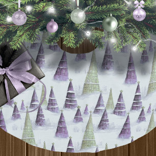 Jupon De Sapin En Polyester Brossé Motif de Noël vert violet #8 ID1009