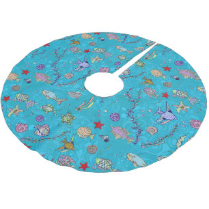 Jupon De Sapin En Polyester Brossé Motif de poisson turquoise