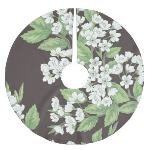 Jupon De Sapin En Polyester Brossé Motif de printemps, branches vertes sans soudure.