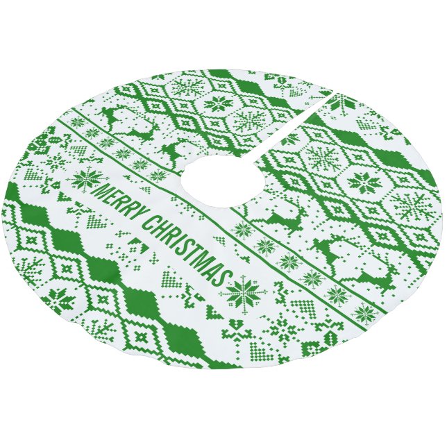 Jupon De Sapin En Polyester Brossé Motif de rennes verts (Angle)