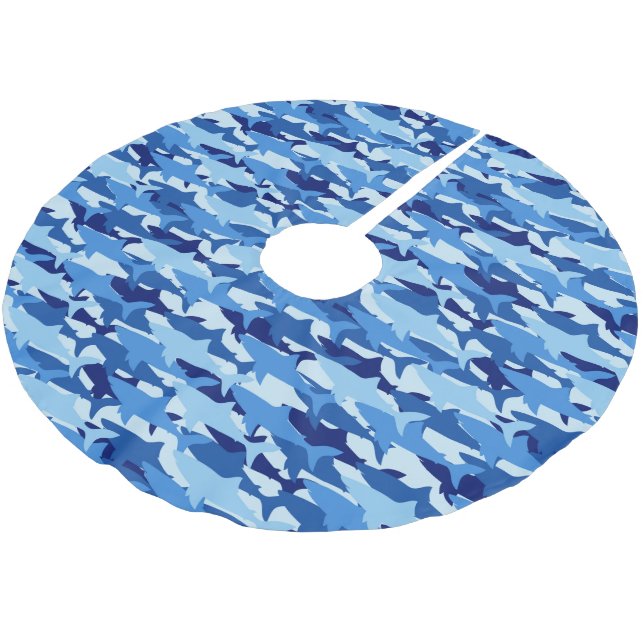 Jupon De Sapin En Polyester Brossé Motif de requin bleu Monogramme (Angle)